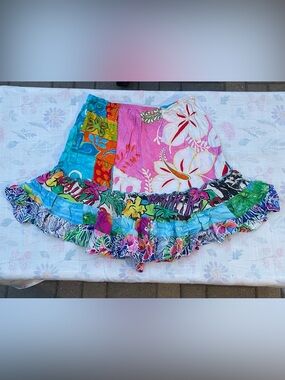 JAMS WORLD Bright Multicolor Floral Patchwork Ruffle Skirt - Women